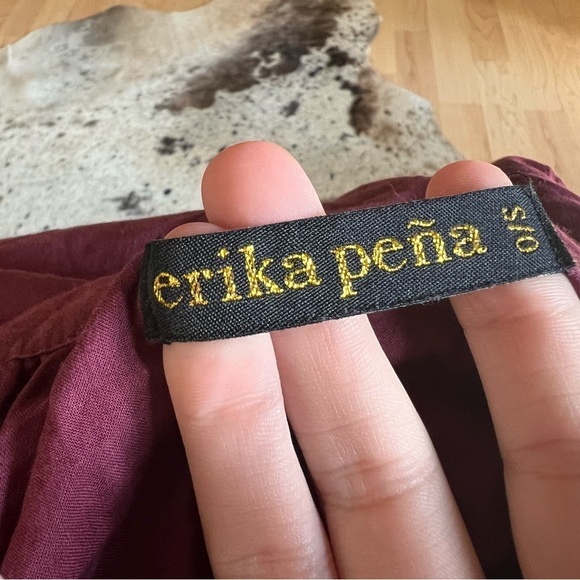 ERIKA‎ PENA Tiered Button Down Midi Dress Burgundy OS Bohemian - Picture 6 of 10